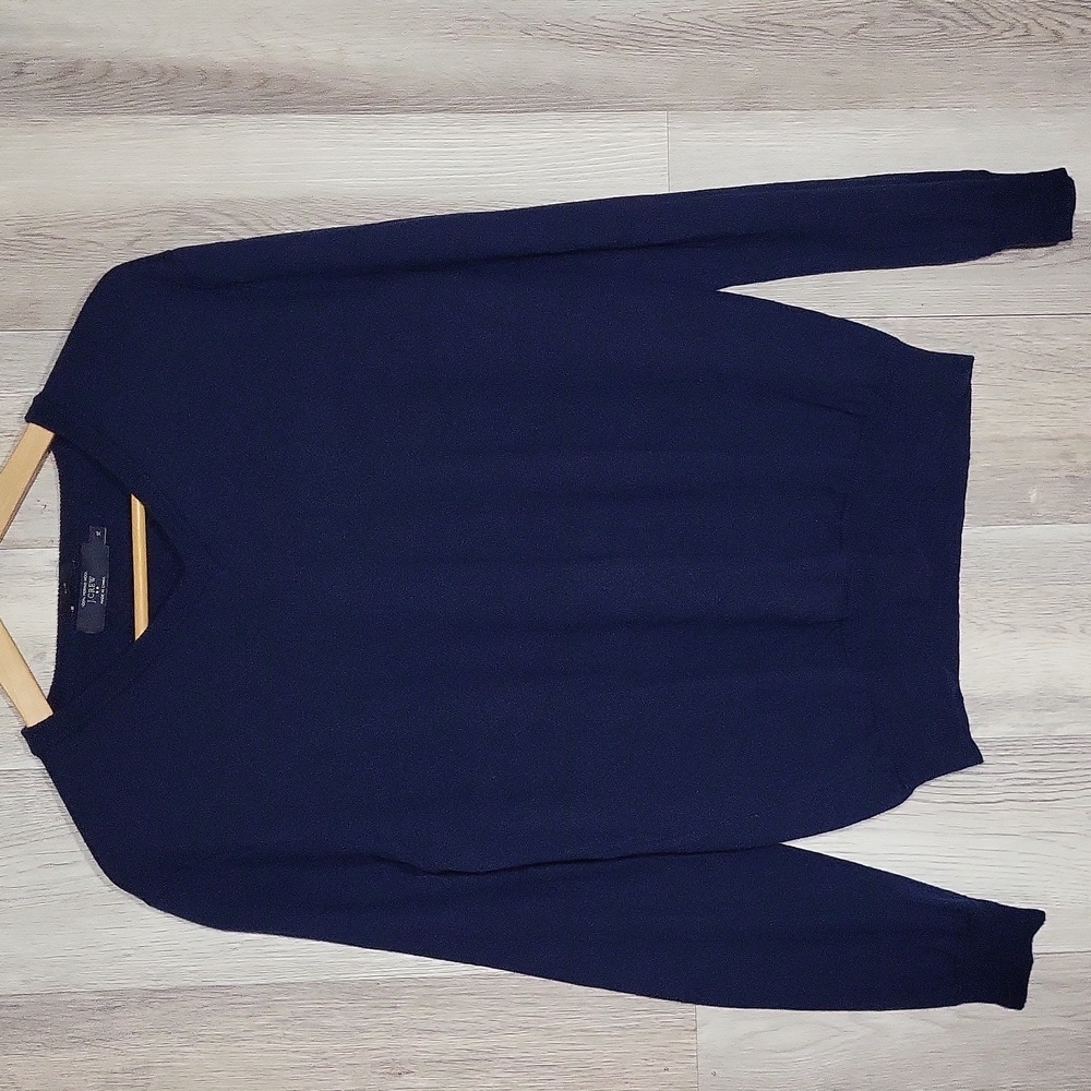 J Crew Mens XL‎ Slim Merino Wool Sweater V Neck Preppy Casual Lightweight Navy